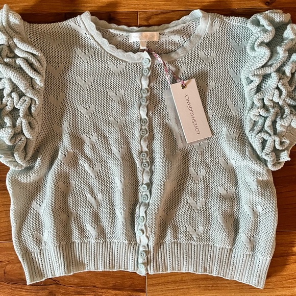 LoveShackFancy Preilla Crop Knit Cardigan New Large Mint Frost - Picture 10 of 15